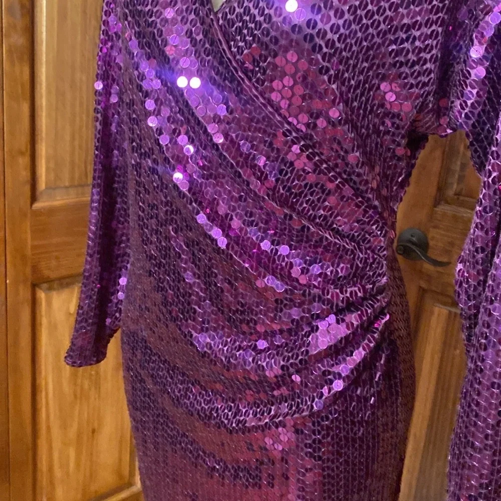 RARE Vtg Purple Sequin Oleg Cassini cocktail formal party midi long Dress sz 10
